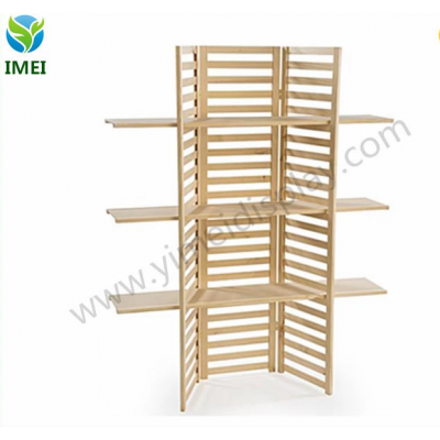 Custom Design Wooden Retail Shelving,Unit w/ 3 Shelves, Folding Panels Pine Wood Display