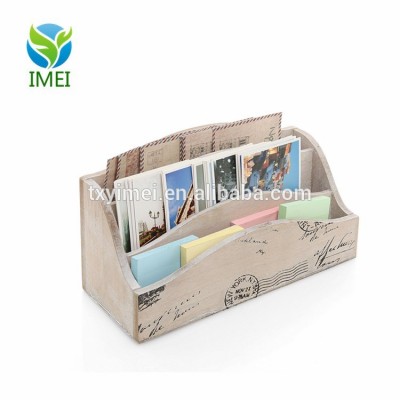 YM0A26 Beige Vintage Style Postcard Design Wood Mail Sorter Desktop Office Supply Storage Box