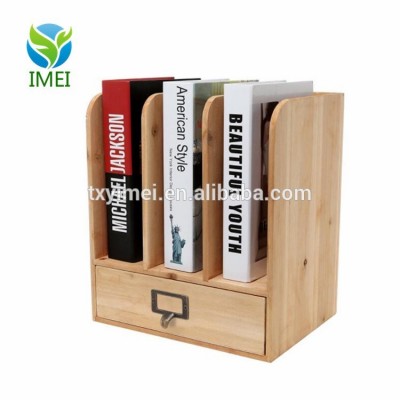 YM0A33 Rustic Freestanding Wood Tabletop Bookshelf Magazine File Folder Organizer Rack with Storage Drawer